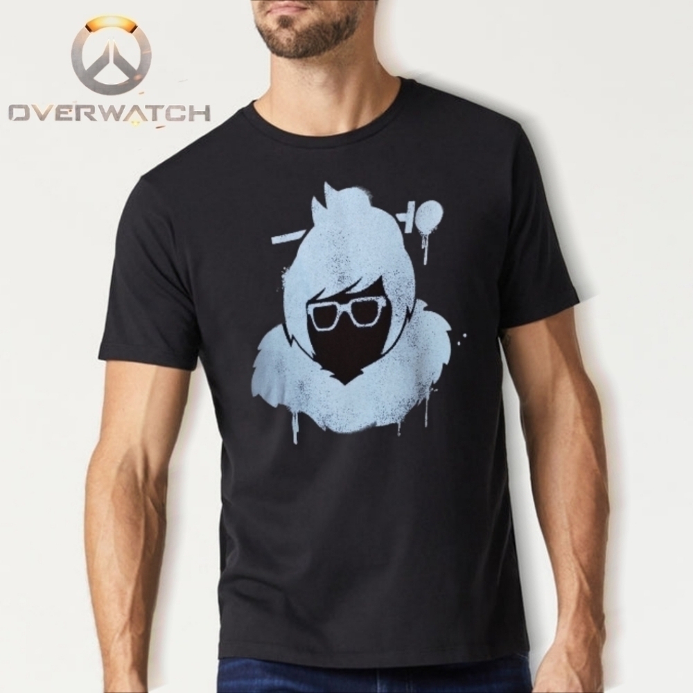 Jinx Overwatch Mei Spray Paint Graphic Tee Men’s Black Blizzard Licensed